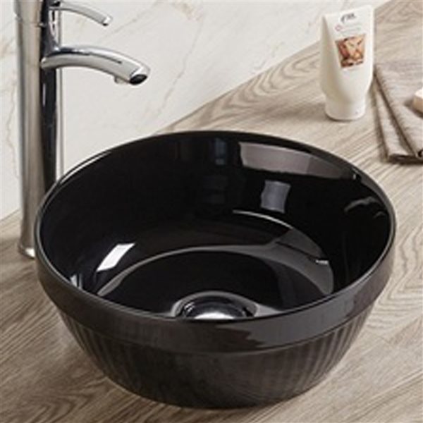 American Imaginations 14.09-in x 14.09-in Black Ceramic Vessel Round Bathroom Sink