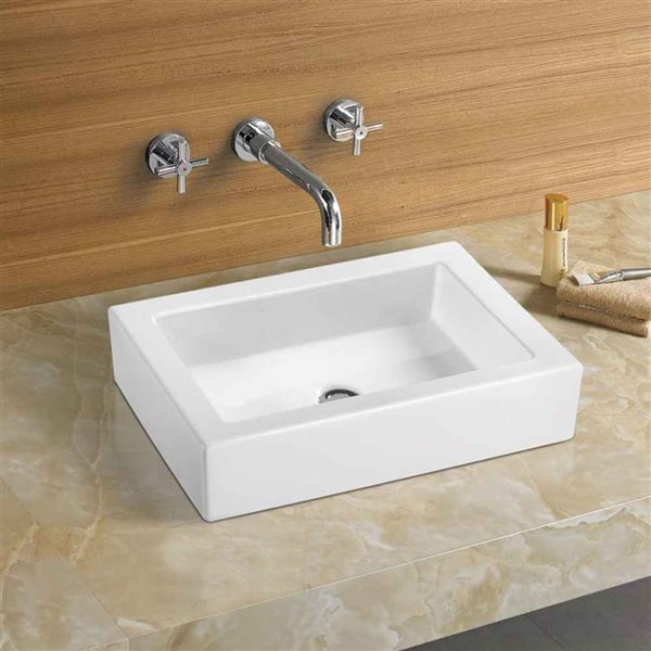 American Imaginations White Ceramic Rectangular Vessel Bathroom Sink (15.7-in x 22-in)
