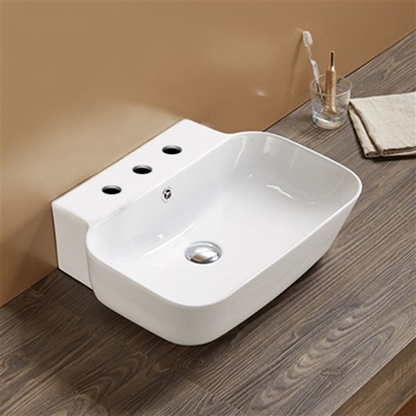 American Imaginations Rectangular White Ceramic Wall-Mount Bathroom Sink - Overflow Drain Included (16.14-in x 20-in)