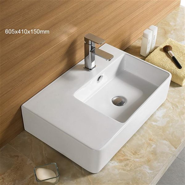 American Imaginations White Ceramic Rectangular Vessel Bathroom Sink with Overflow Drain (16.1-in x 23.8-in)