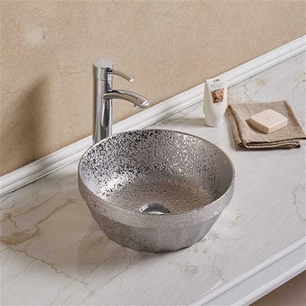 American Imaginations Round Silver Ceramic Vessel Bathroom Sink (14.09-in x 14.09-in)
