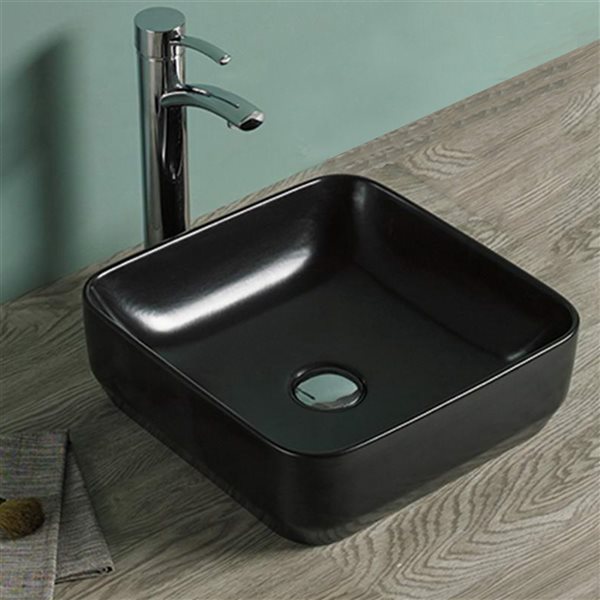 American Imaginations Square Black Ceramic Vessel Bathroom Sink (14.2-in x 14.2-in)