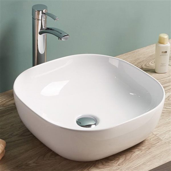 American Imaginations Square White Ceramic Vessel Bathroom Sink (16.3-in x 16.3-in)