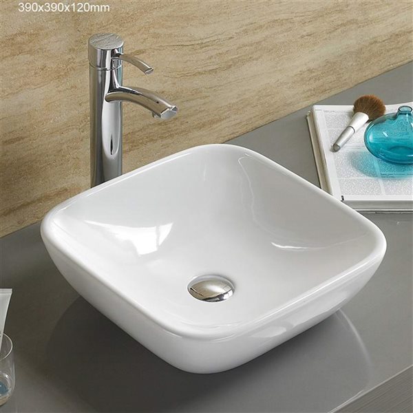 American Imaginations White Square Ceramic Vessel Bathroom Sink (15.4-in x 15.4-in)