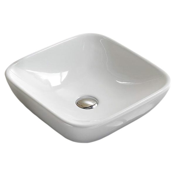 American Imaginations White Square Ceramic Vessel Bathroom Sink (15.4-in x 15.4-in)