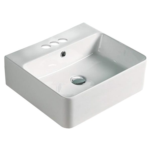 American Imaginations White Rectangular Ceramic Vessel Bathroom Sink