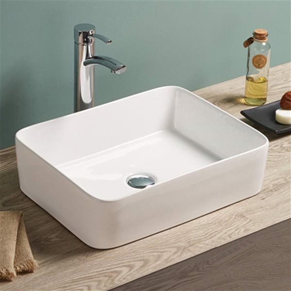American Imaginations White Ceramic Rectangular Vessel Bathroom Sink (14.6-in x 18.9-in)