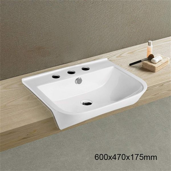 American Imaginations Rectangular White Ceramic Vessel Bathroom Sink - Overflow Drain Included (18.5-in x 23.6-in)