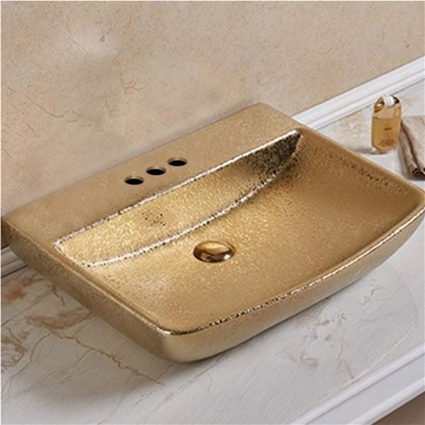 American Imaginations Gold Ceramic Rectangular Vessel Bathroom Sink (18.7-in x 23.62-in)