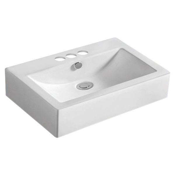 American Imaginations White Rectangular Ceramic Vessel Bathroom Sink - Overflow Drain Included (17.3-in x 23.6-in)