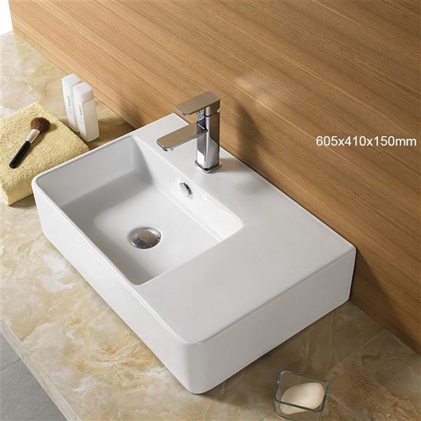 American Imaginations Rectangular White Ceramic Vessel Bathroom Sink with Overflow Drain (16.1-in x 23.8-in)
