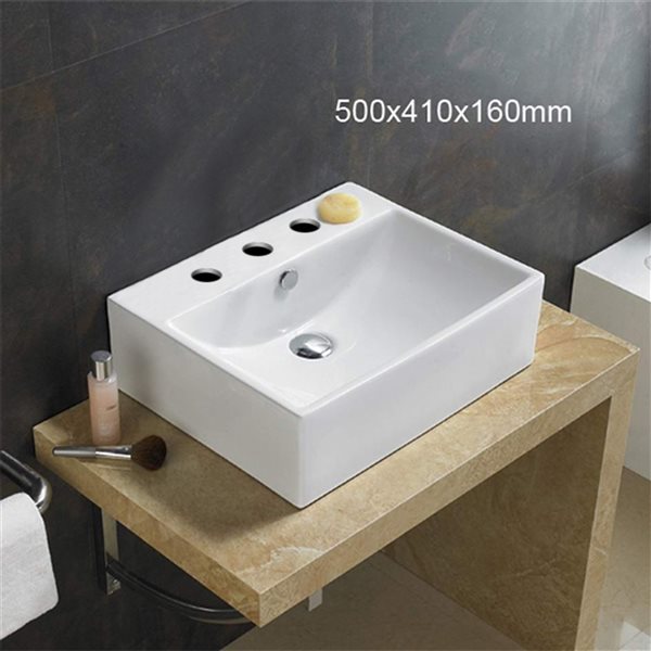 American Imaginations Rectangular White Ceramic Vessel Bathroom Sink - Overflow Drain Included (16.1-in x 19.7-in)