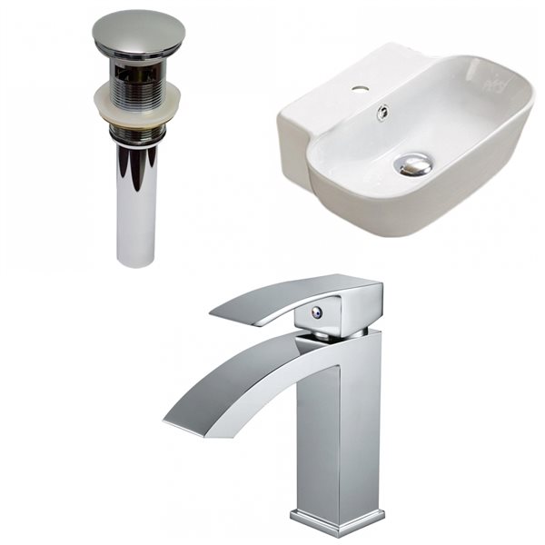 American Imaginations White Ceramic Wall-Mounted Rectangular Bathroom Sink with Chrome Faucet and Drain (12.2-in x 16.34-in)