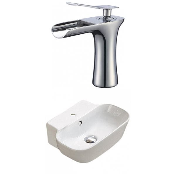 American Imaginations White Ceramic Wall-Mounted Rectangular Bathroom Sink with Chrome Faucet (12.2-in x 16.34-in)