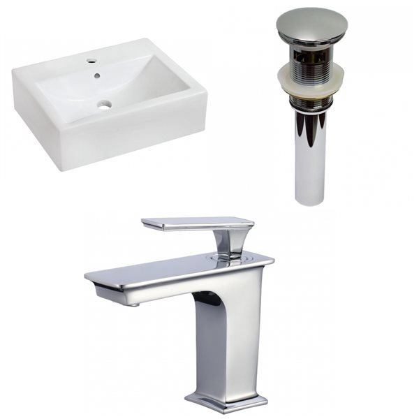 American Imaginations White Ceramic Wall-Mounted Rectangular Bathroom Sink with Chrome Faucet and Drain (16.25-in x 20.25-in)