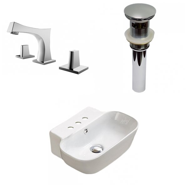American Imaginations White Ceramic Vessel Rectangular Bathroom Sink with Chrome Faucet and Drain (12.2-in x 16.34-in)