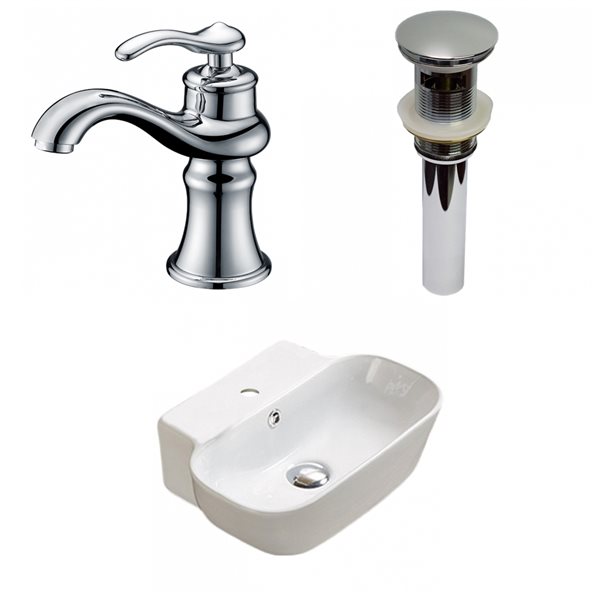 American Imaginations White Ceramic Vessel Rectangular Bathroom Sink with Chrome Faucet and Drain (12.2-in x 16.34-in)