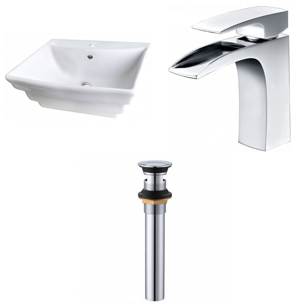 American Imaginations White Ceramic Vessel Rectangular Bathroom Sink with Chrome Faucet and Drain (17-in x 19.75-in)