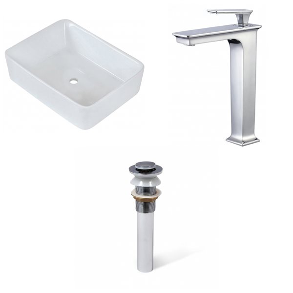 American Imaginations White Ceramic Vessel Rectangular Bathroom Sink with Chrome Faucet and Drain (14.75-in x 18.75-in)