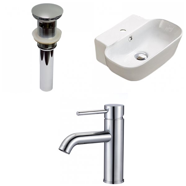 American Imaginations White Ceramic Vessel Rectangular Bathroom Sink with Chrome Faucet and Drain (12.2-in x 16.34-in)