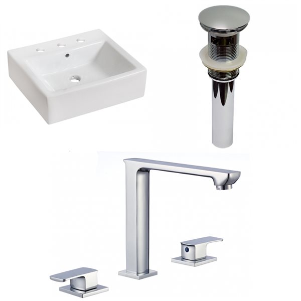 American Imaginations White Ceramic Vessel Rectangular Bathroom Sink with Chrome Faucet and Drain (16.5-in x 21-in)