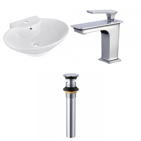 American Imaginations White Ceramic Vessel Oval Bathroom Sink with Chrome Faucet and Drain (17.25-in x 22.75-in)