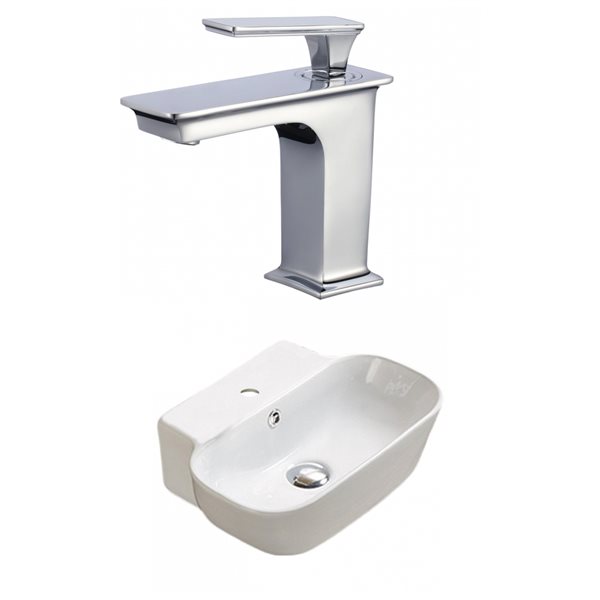American Imaginations White Ceramic Vessel Rectangular Bathroom Sink with Chrome Faucet (12.2-in x 16.34-in)