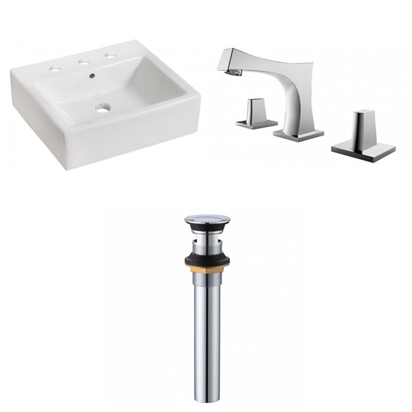American Imaginations White Ceramic Vessel Rectangular Bathroom Sink with Chrome Faucet and Drain (16.5-in x 21-in)