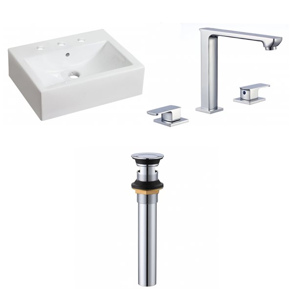 American Imaginations White Ceramic Vessel Rectangular Bathroom Sink with Chrome Faucet and Drain (16.25-in x 20.25-in)