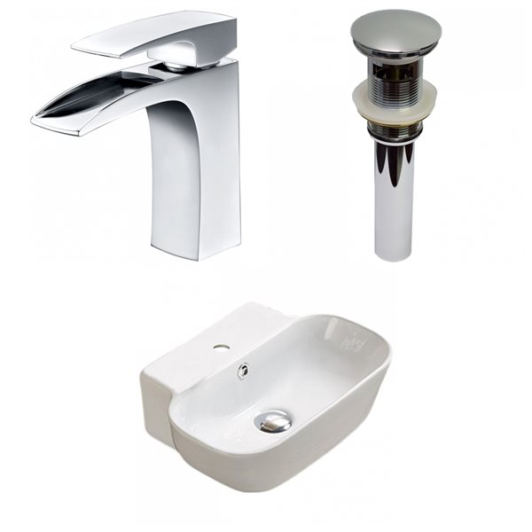 American Imaginations White Ceramic Wall-Mounted Rectangular Bathroom Sink with Chrome Faucet and Drain (12.2-in x 16.34-in)