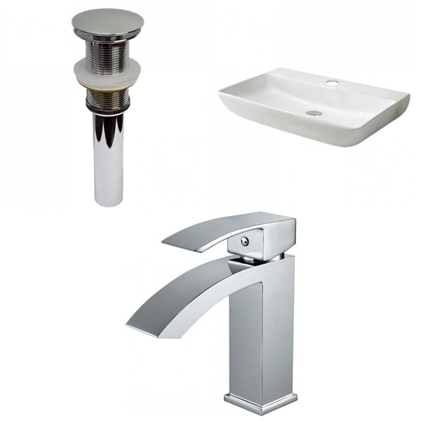 American Imaginations White Ceramic Vessel Rectangular Bathroom Sink with Chrome Faucet and Drain (18.3-in x 28-in)