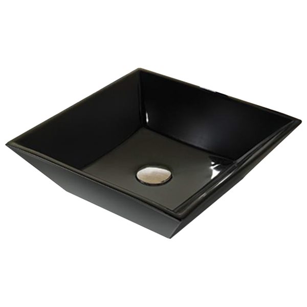American Imaginations Black Ceramic Vessel Square Bathroom Sink with Brushed-Nickel Drain (16.1-in x 16.1-in)