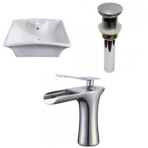 American Imaginations White Ceramic Vessel Rectangular Bathroom Sink with Chrome Faucet and Drain (16.25-in x 19.5-in)