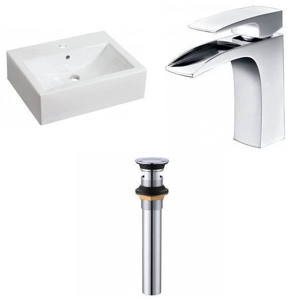 American Imaginations White Ceramic Vessel Rectangular Bathroom Sink with Chrome Faucet and Drain (16.25-in x 20.25-in)