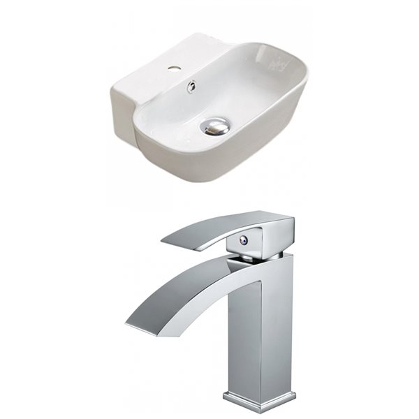 American Imaginations White Ceramic Vessel Rectangular Bathroom Sink with Chrome Faucet (12.2-in x 16.34-in)