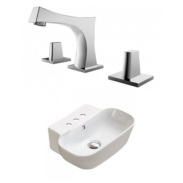 American Imaginations White Ceramic Wall-Mounted Rectangular Bathroom Sink with Chrome Faucet (12.2-in x 16.34-in)