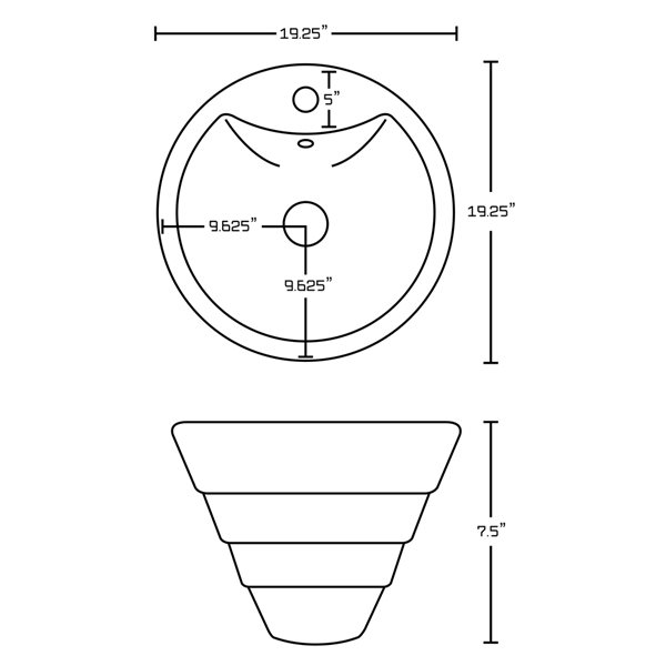 American Imaginations White Ceramic Vessel Round Bathroom Sink with Chrome Faucet and Drain (19.25-in x 19.25-in)