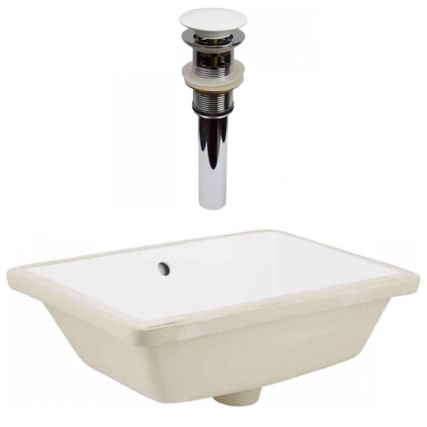 American Imaginations White Ceramic Undermount Rectangular Bathroom Sink with White Drain (13-in x 18-in)