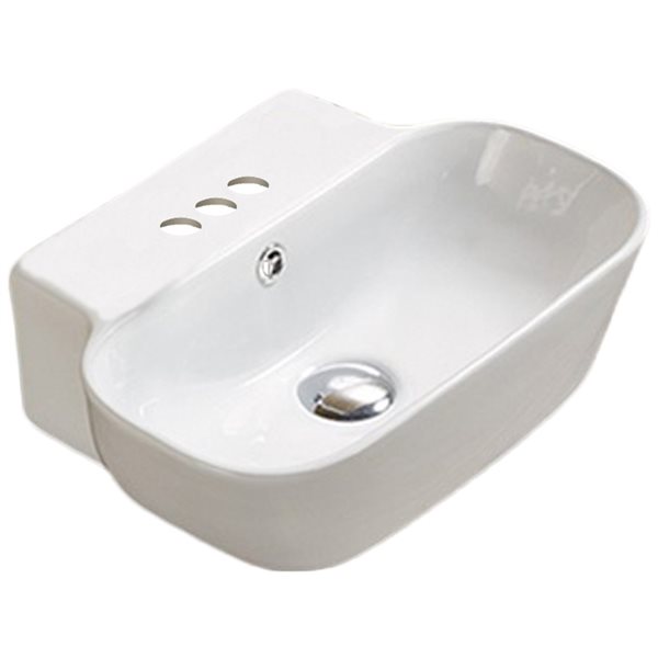 American Imaginations White Ceramic Wall-Mounted Rectangular Bathroom Sink with White Drain (12.2-in x 16.34-in)