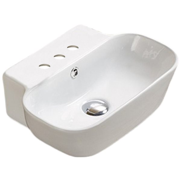 American Imaginations White Ceramic Wall-Mounted Rectangular Bathroom Sink with Chrome Faucet (12.2-in x 16.34-in)