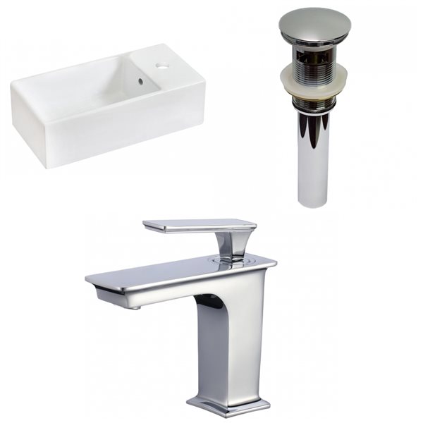 American Imaginations White Ceramic Vessel Rectangular Bathroom Sink with Chrome Faucet and Drain (9.5-in x 19.25-in)