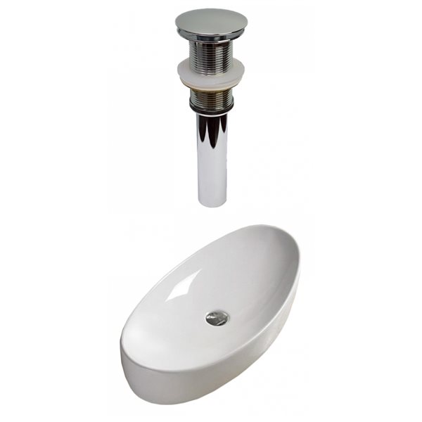 American Imaginations White Ceramic Vessel Oval Bathroom Sink with Chrome Drain (15.4-in x 31-in)