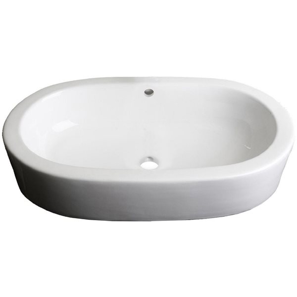 American Imaginations Transition White Ceramic Vessel Oval Bathroom Sink with Chrome Faucet and Drain (14.5-in x 25.25-in)