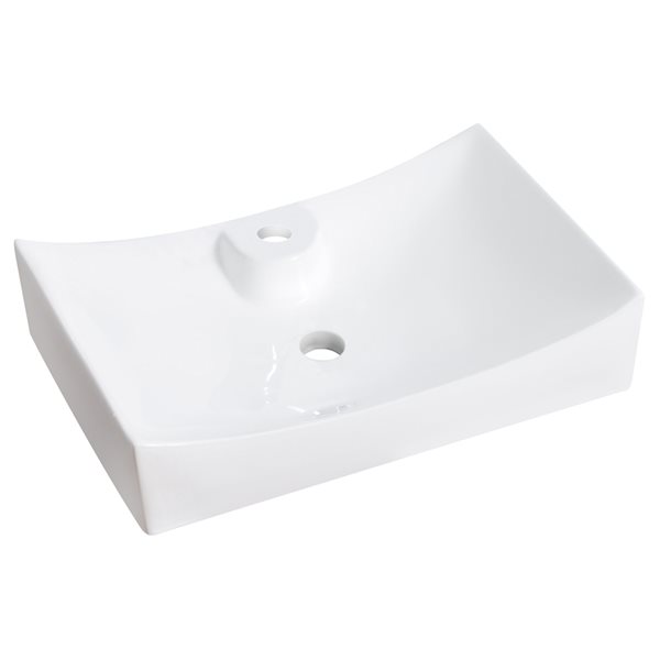 American Imaginations White Ceramic Vessel Rectangular Bathroom Sink with Chrome Faucet and Drain (17.75-in x 26-in)