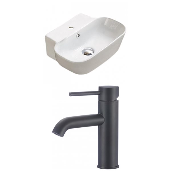 American Imaginations White Ceramic Wall-Mounted Rectangular Bathroom Sink with Black Faucet (12.2-in x 16.34-in)