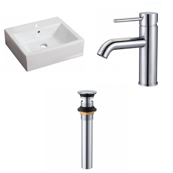 American Imaginations White Ceramic Vessel Rectangular Bathroom Sink with Chrome Faucet and Drain (16.5-in x 21-in)