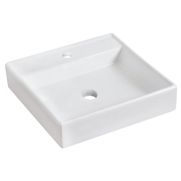 American Imaginations White Ceramic Vessel Square Bathroom Sink with Chrome Faucet and Drain (17.5-in x 17.5-in)