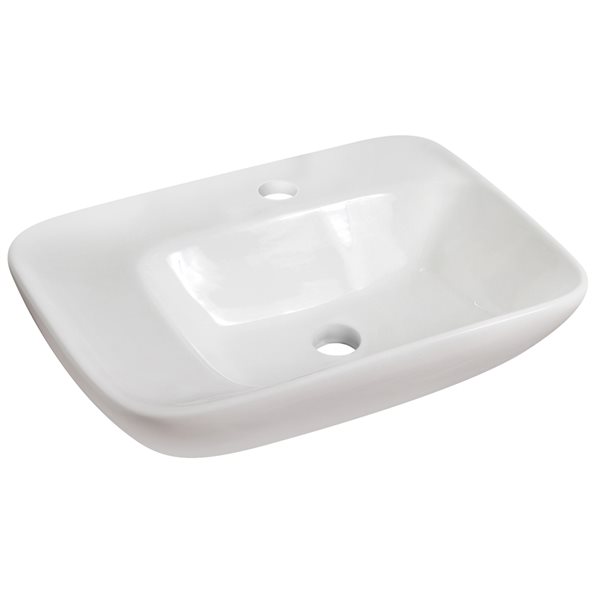 American Imaginations White Ceramic Vessel Rectangular Bathroom Sink with Chrome Faucet and Drain (17.25-in x 23.5-in)