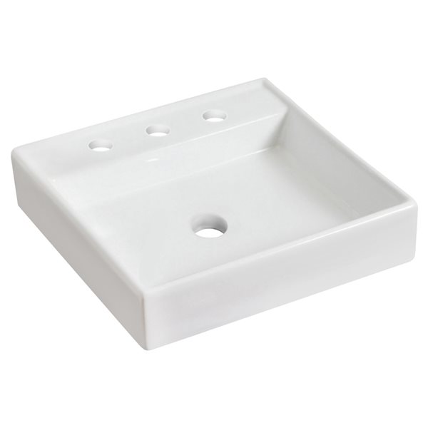 American Imaginations White Ceramic Vessel Square Bathroom Sink with Chrome Faucet and Drain (17.5-in x 17.5-in)