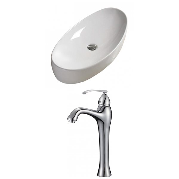 American Imaginations White Ceramic Vessel Oval Bathroom Sink with Chrome Faucet (15.4-in x 31-in)